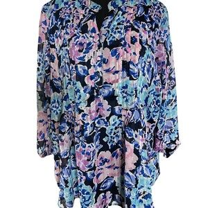 Kim Roger’s Women's 3/4 Sleeve Henley Popover Top Floral Print